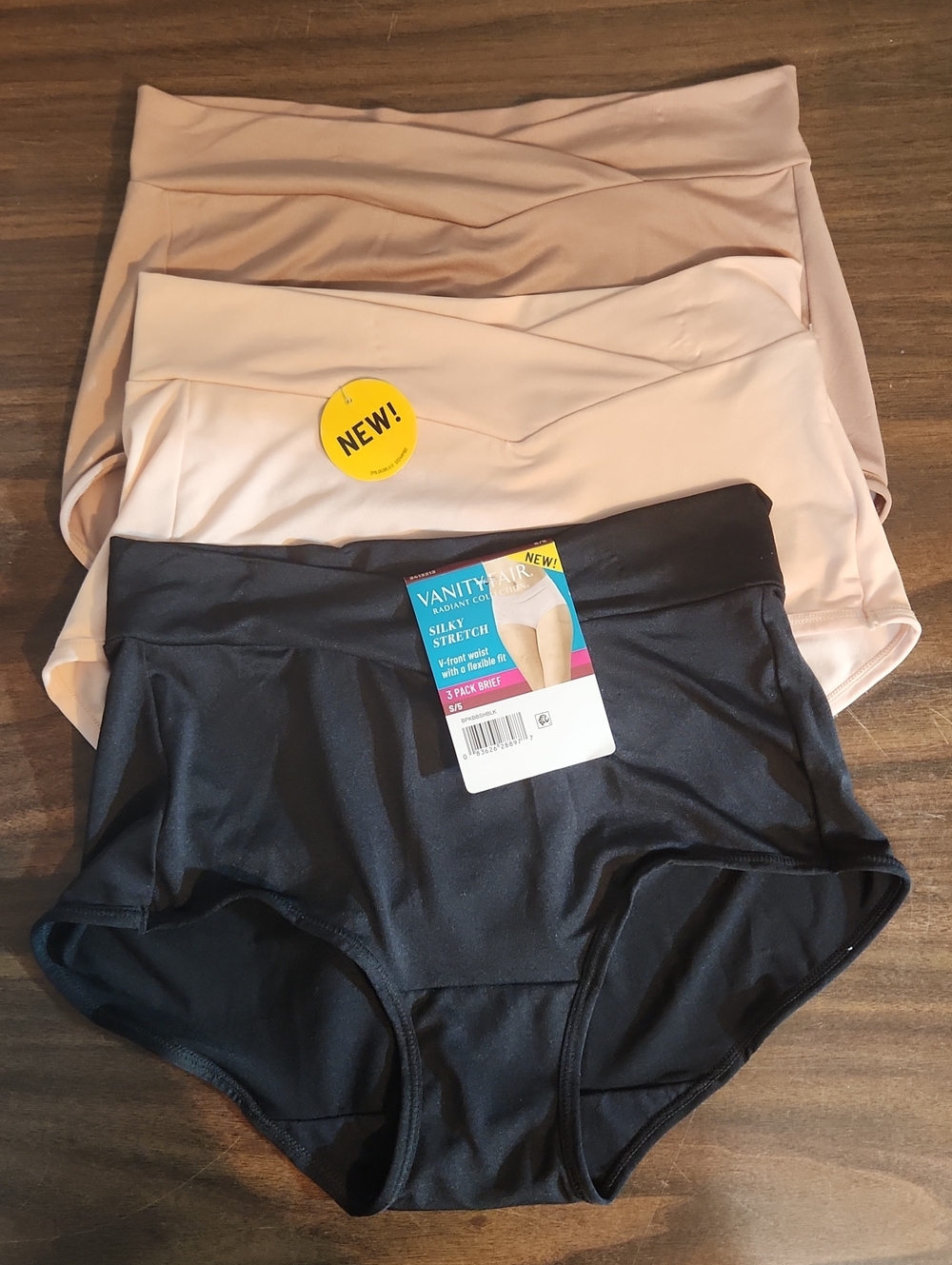 Vanity Fair 3-Pack Stretch Briefs in Black and Nude